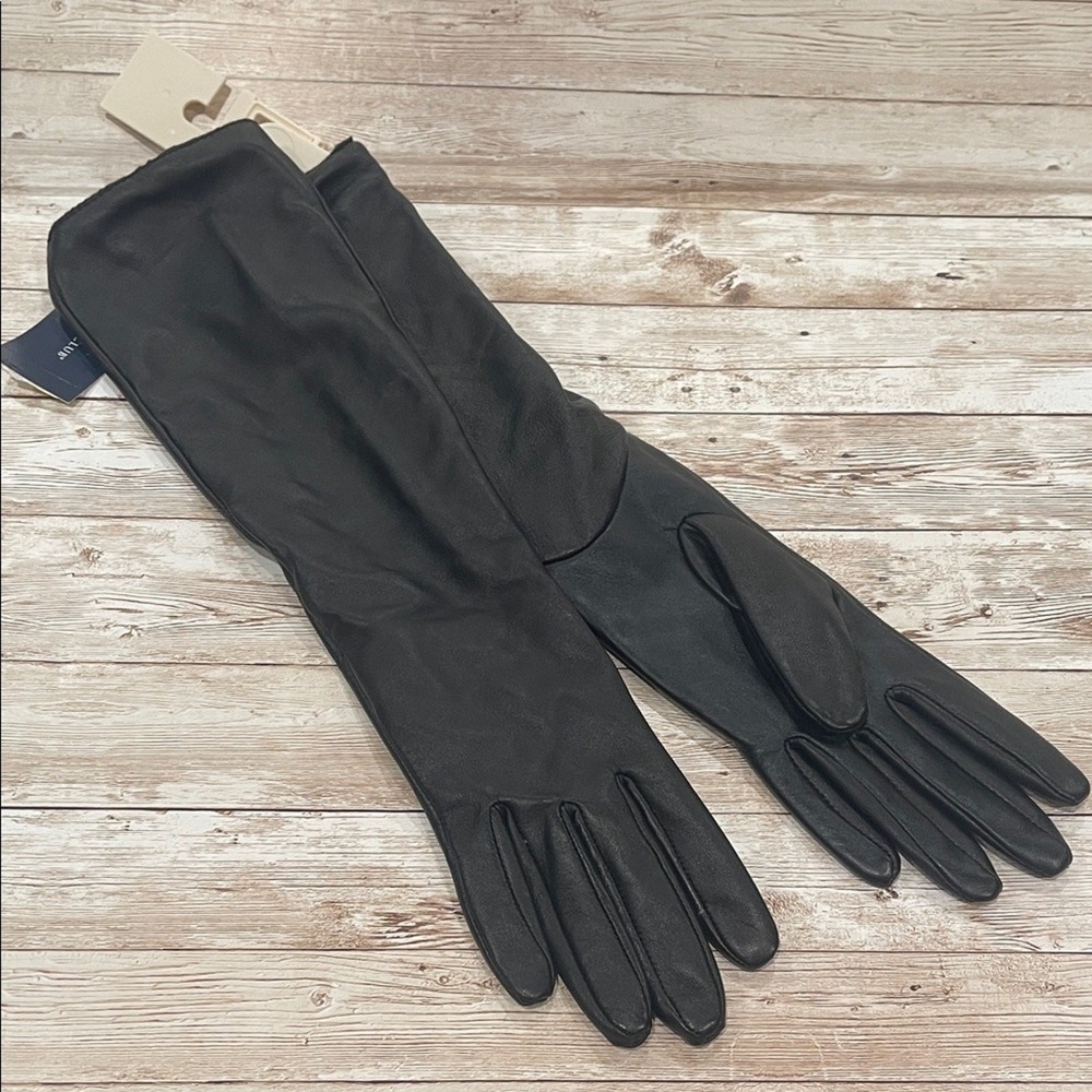 Charter Club Women’s Black Genuine Leather Long Opera Gloves Size M NWT